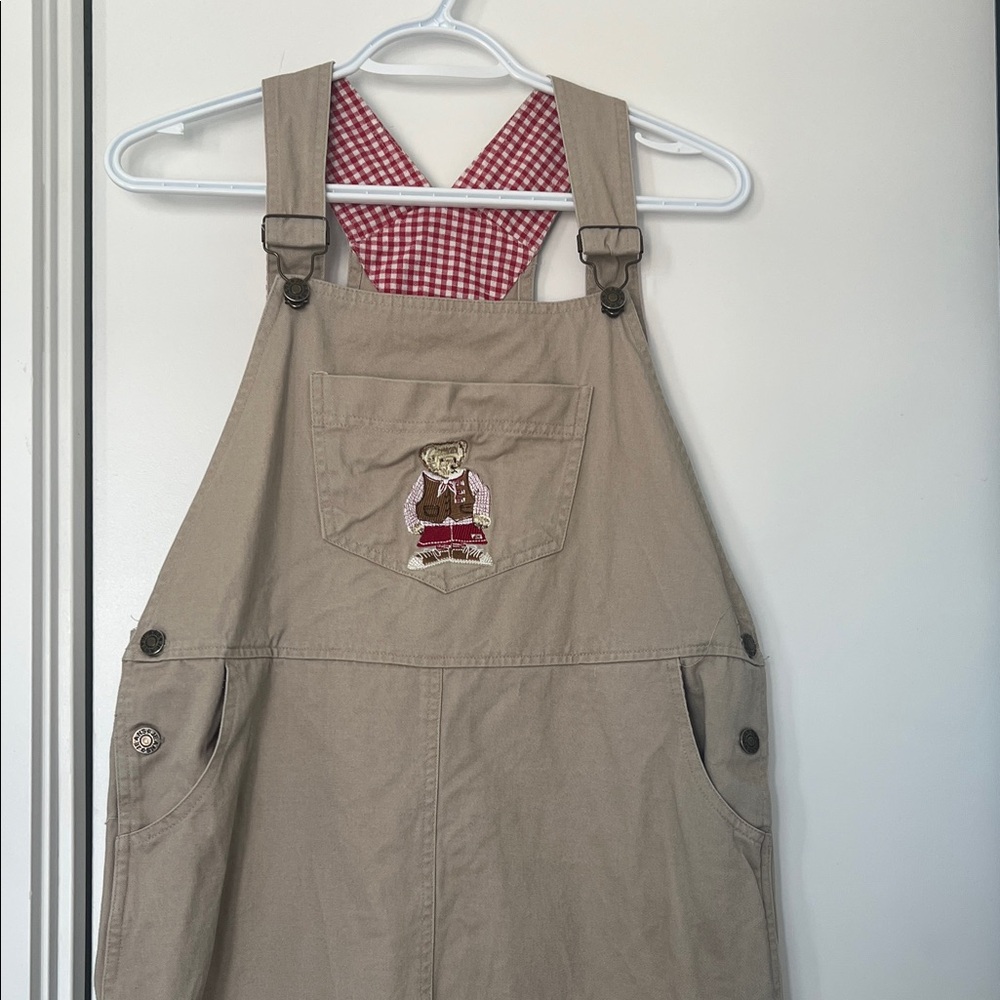 Stylish Beige Overalls with Bear Embroidery